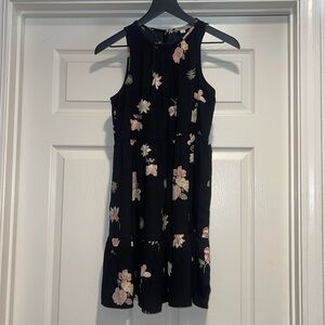 LOFT Black Floral Mini Dress